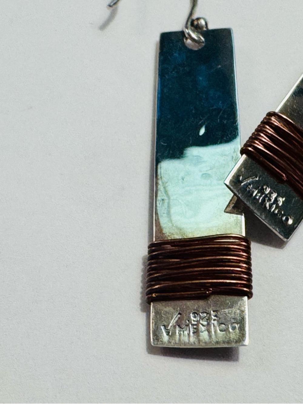 Source Unknown Silver and Copper Wrapped Rectangular Drop Earrings